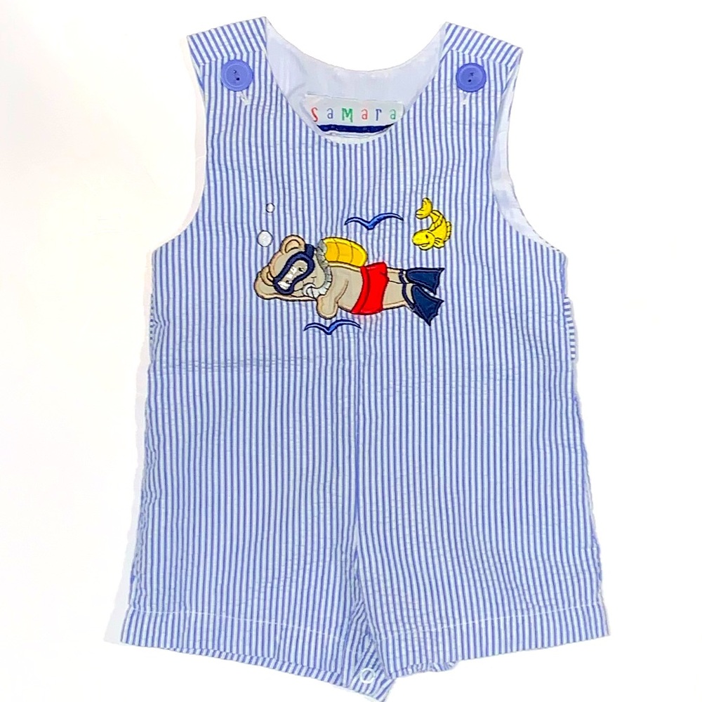 🧸 Vintage Samara One-Piece Seersucker Romper/Bodysuit